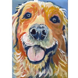 Golden Retriever Dog Wall Art, Golden Retriever Gift ideas A4 unframed Colourful Portrait Hand-signed Dog Art by Oscar Jetson
