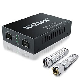 10G SFP+ to SFP+ Fiber Media Converter - 10G OEO Converter, Includes SFP+ LR Module and 10GBase-T Cooper Module, Supports Single Mode LC Fiber and CAT.6a/7, Fiber to Ethernet Transmission up to 10km