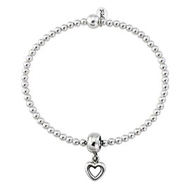 Trink Brand True Love Heart Sterling Silver Beaded Charm Bracelet
