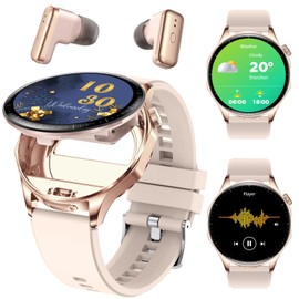 Desong Smart Watch with Earbuds,2 in 1 TWS Smartwatches,1.43" Colorful AMOLED Display Smartwatch for Android iOS,Waterproof Fitness Tracker Long Time Standby (Pink)