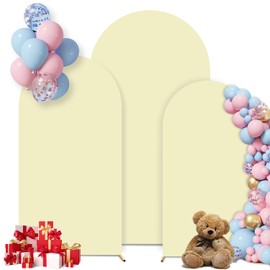 Dovnis Set of 3 Wedding Arch Cover, 7.2ft, 6.6ft, 6ft Spandex Arch Covers Stretchy Backdrop, Round Top Chiara Backdrop Cover for Wedding Birthday Party Baby Shower Banquet Decoration (Beige)