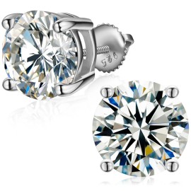 Local US Stock Real 14K 18K Gold Plated 925 Sterling Silver Synthetic VVS Moissanite Diamond Stud Earrings for Men WomenColor: 10mm Total 8ct-Silver