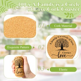 Teenyyou 100 Sets Family Reunion Favors Include A Family is a Circle of Love Cork Coaster Family Absorbent Cork Mat with Cards and Organza Gift Bags Family Gathering Party Gift for Family Reunion