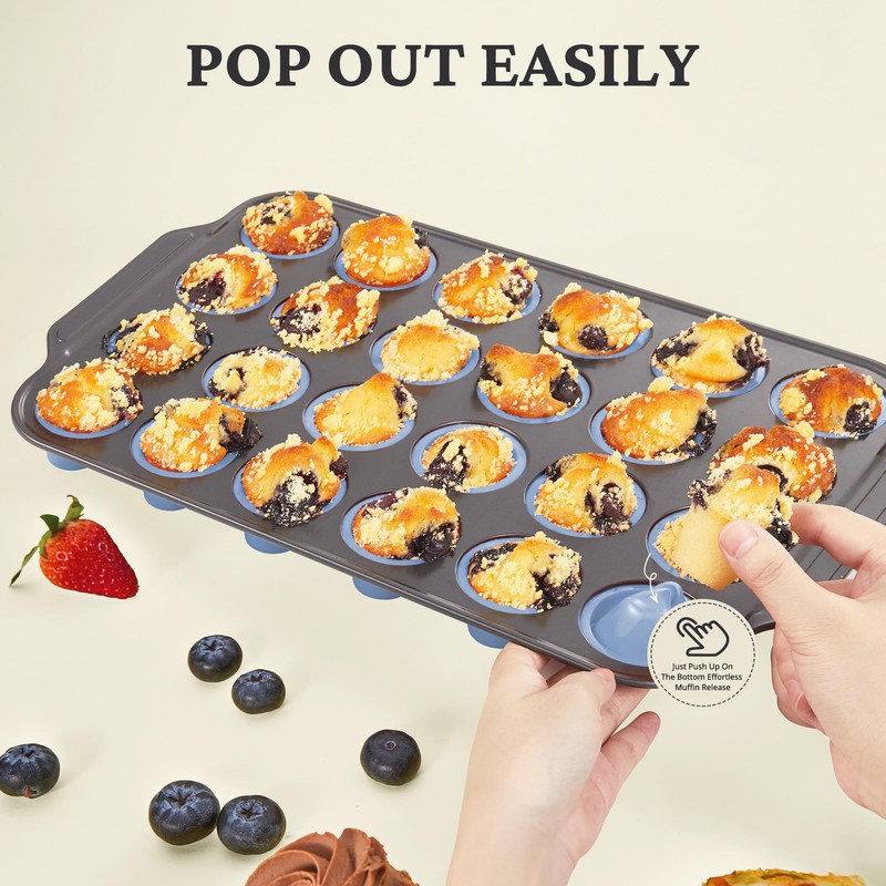 BRONYPRO Silicone Mini Muffin Pan with Metal Frame, Egg Bite