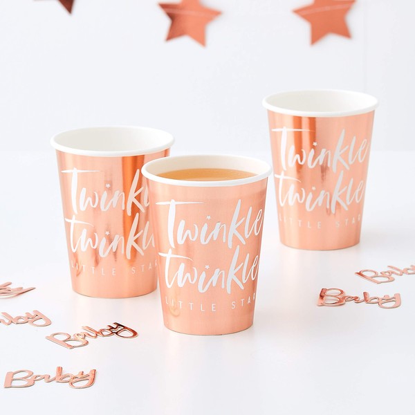 Ginger Ray Rose Gold Foiled Baby Shower Party Paper Cups - 8 Pack Paper Cups - Foiled