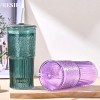 20 oz 2-pack Green Glass Straw Cup with Vertical Pattern