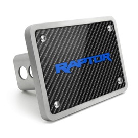 iPick Image Made for Ford F150 Raptor 2017 to 2018 in Blue Black Carbon Fiber Texture Plate Billet Aluminum 2 inch Tow Hitch Cover