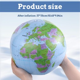 Grevosea 16 Inch Inflatable Globe, 2 Pack Inflatable Globes of Earth World Globe for Kids Explore the World Play and Educational Games Inflatable Beach Ball for School Office Beach (Blue)