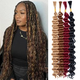 Deep Wave Bulk Braiding Hair for Boho Braids No Weft Curly 4 Bundles 135g Wet and Wavy Faux Braiding Hair Extensions 20 inch Water Wave,(P1B/BUG/27/30 20inch)