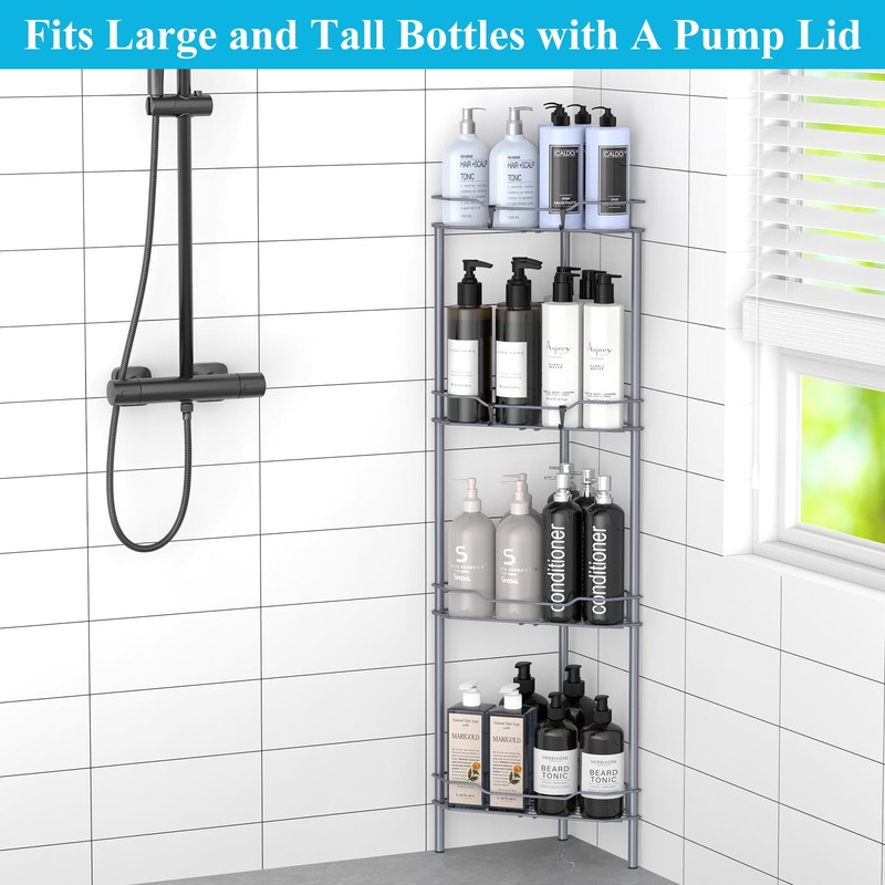 HuggieGems 4 Tier Floor Standing Corner Shower Caddy Organizer Shelf