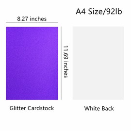 Hysiwen 20 Sheets Purple Glitter Cardstock, 250gsm/92lb A4 Sparkly Paper for Making Cards, Invitations, Paper Crafts, Party Decoration