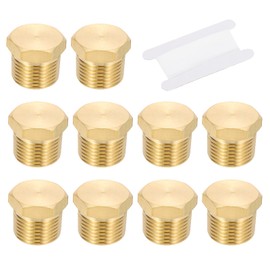 PATIKIL 3/8" NPT Male Brass Pipe Plug Fitting Set, 10Pcs Outer Hex Thread Socket Plug Ends Sealing Tubing Fitting with PTFE Tape for Refrigeration, Water, Air, Oil, Gas Line