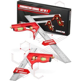 Diggers Tools Combination Square Set, 150mm & 300mm, Metric Ruler with Spirit Level, 45/90 Degree Angles, 2-Piece Set
