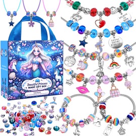 VICTLOV Charm Bracelet Making Kit,Jewelry Making Supplies Beads,Unicorn/Mermaid Crafts Gifts Set for Girls Teens Age 5-12