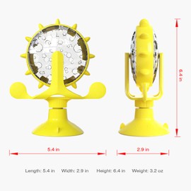 BESUNTEK Interactive Cat Slow Feeder, Rotating Durable Dog Puzzle Toy, Mental Stimulation Treat Dispenser with Powerful Suction Cups for Cats and Dogs (Yellow)