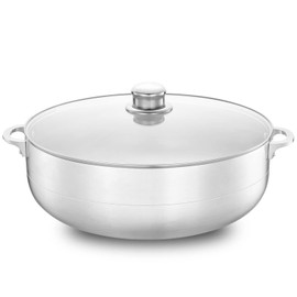 Alpine Cuisine Nonstick Aluminum Hot Pot Caldero with Glass Lid & Riveted Handle, Durable Cookware for Large Serving of Stew & Rice 13 Quart Easy Clean, Silver