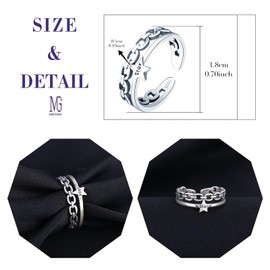MICGIGI Women's Adjustable Ring 925 Sterling Silver Finger Ring Retro Double Layer Star Design Open Ring, Silver