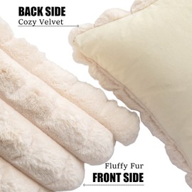 Neelvin Beige Faux Fur Cozy Soft Plaid Decorative Throw Pillow Covers 20x20 inch Set of 2,Velvet Pillowcase Cushion Case for Sofa Couch