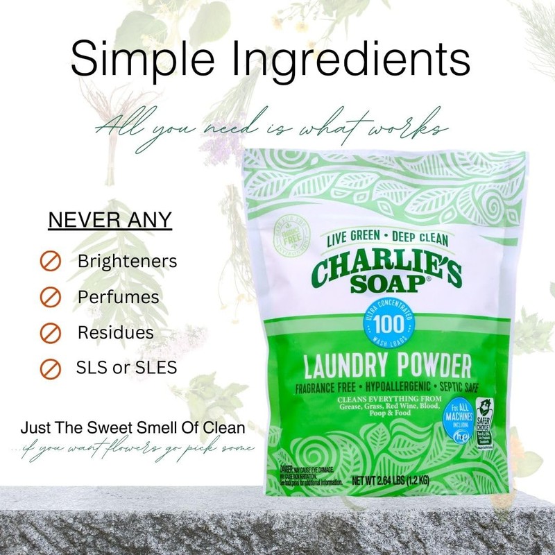 Charlie’s Soap Laundry Powder (100 Loads, 2 Pack) Hypoallergenic Deep