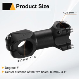 sourcing map 25.4mm Bike Stem 7 Degree 80mm Aluminum Alloy Bicycle Handlebar Stem with Hex Wrench for Mountain Road Bike BMX MTB Cycling, Black