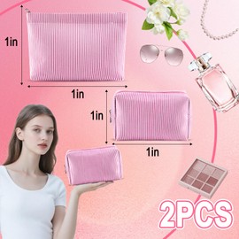 URSKYTOUS 2Pcs Makeup Bag Set for Women Large Small Striped Makeup Bags, Pink Striped