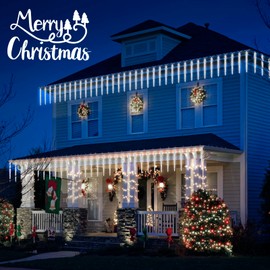 Christmas Icicle Lights Outdoor, 30 Ft Meteor Shower Lights with 20 Large Tube 480 LED Dropping Lights Effect, Waterproof Icicle Indoor Lights for Tree Patio Roof Holiday Decor, Cool White