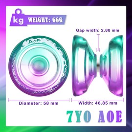 7YO Responsive Yoyo AOE, Dual Purpose Yoyo for Beginners Kids, Professional Crystal Yoyo Wide Plastic Yoyo with KK Bearing + Axle + 10 Yoyo Strings (Green Purple)
