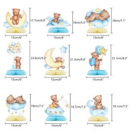 Tarklanda 9 Pcs Bear Baby Shower Honeycomb Centerpieces for Boys Party Decorate,Little Bear Balloons Cutouts Table Topper Honeycomb 3D Table Decoration for Kids Baby Shower Birthday Party Supplies
