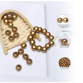 200 16mm Gold Wood Macrame Beads for Handmade Crafts, Large Hole Wooden Loose Spacer Beads for Macrame Projects Christmas Holiday Party Decor, 8mm Hole