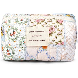 Floral Makeup Bag, Cosmetic Organizer, Aesthetic Cottagecore Preppy Makeup Pouch, Portable Toiletry Purse for Women and Girls, Made of Cotton, Ideal Travel Accessory