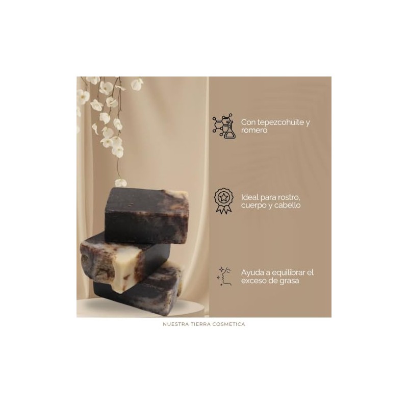 Jabón Artesanal de Tepezcohuite y Romero, Barra Natural, 65 g