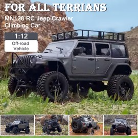 Skymaker MN128 1/12 RC Car 4WD Crawler 2.4G Remote Control LED Light 4X4 Off Road Climbing Car RC Crawler Gift for Adults Silver