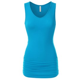 EIMIN Camiseta sin mangas con cuello en V para mujer, elástica, cómoda y elástica, talla S-3XL, Ett009_turquesa, XXL