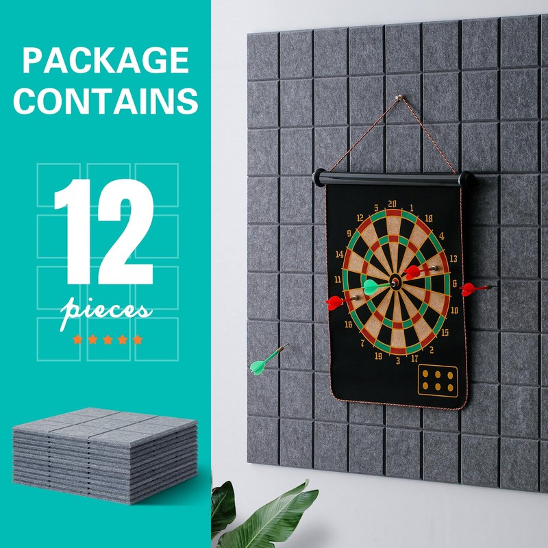 Large Cork Board, 12 Pack Felt Wall Tiles with Safe