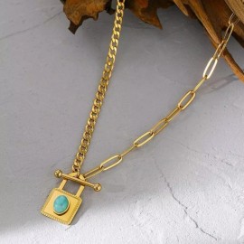 LUNA DONATI Necklace - Half Cuban link chain N half oval link chain with toggle lock