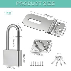 Padlock Hasp Kit, Door Hasp and Staple with Padlock, Duty Hasp and Staple Door Clasp Gate Latch Stainless Steel Door Lock with Keys and Screws for Bedroom Garden Shed(Silver)