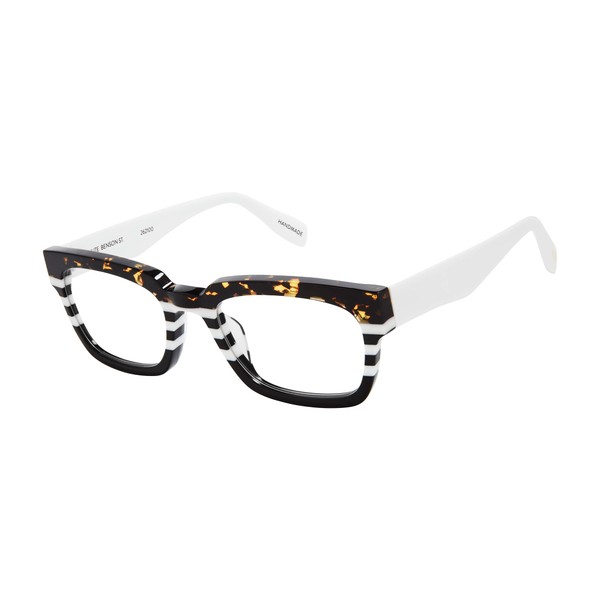 Scojo New York Benson Street Reading Glasses, Handmade Scratch Resistant Readers for Women and Men, Black White Tokyo - 0.00x