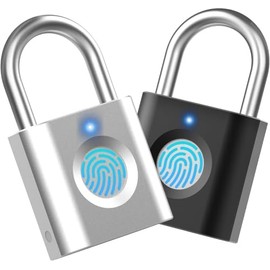 Fingerprint Padlock Sports Lock (2-Pack, Silver Black) eLinkSmart Mini Padlock, Keyless Fingerprint Lock for Luggage, School Bag, Toolbox