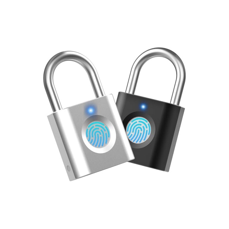 Fingerprint Padlock Sports Lock (2-Pack, Silver Black) eLinkSmart Mini Padlock,