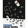 lulir 3D Nail Charms, 120PCS Silver Gothic Cross Nail Art
