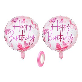 2 Birthday Balloons, 1 Roll Of Ribbon, Round Foil Balloons, Girls Birthday Balloons, Party Decoration Balloons, Photo Props