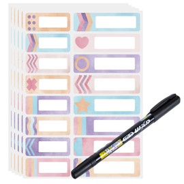 Rustiksen Waterproof Stickers Labels Kit 320PCS Durable, Washable, Sticky Self Adhesive Tags with Marker, Water Bottles, Food Containers, Baby Daycare, Toiletry Items, School Supplies，Label Stickers