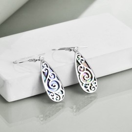 Sterling Silver Vintage Drop Flower Dangle Filigree Earrings Jewellery Gifts for Women (Silver with Abalone)