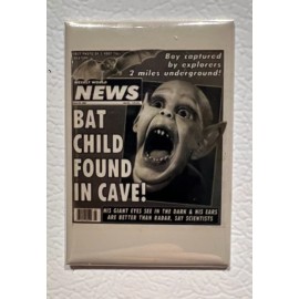 BAT CHILD BAT BOY Found in Cave Retro Tabloid MAGNET 2x3" Refrigerator Locker