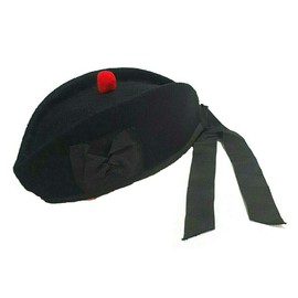 UNEED Scottish Glengarry Hat Scottish Wool Piper Bonnet Black Highland Scots Cap 4 Kilts Army Bagpipe Torrie at top (Black, Large / 58-59cm)