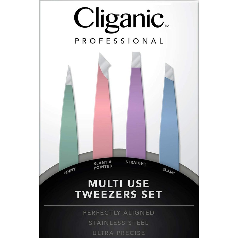 4-Piece Professional Tweezers Set with Case | Stainless Steel |
