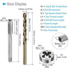 CoCud Metric Tap and Die and Drill Bit Set, M8 x 1.25 Tap & Die Thread 6.8mm Drill Diameter, Left Hand Machine Screw Tap Tool Kit - (Applications: for Threading Tapping Repair)