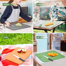 Onadak TPU Cutting Boards for Kitchen, Chopping Board Set of 2, Non Slip Cutting Boards with Juice Groove, Knife Mark Resistant Chopping Mat, BPA Free, Dishwasher Safe,Dark Green Orange