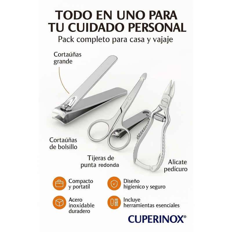 CUPERINOX Beauty Care Set mit 4 Werkzeugen für Maniküre und