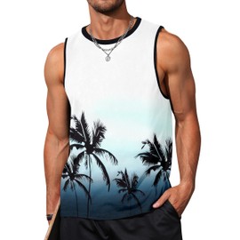 Mens Tank Top Men's Tank Shirts Summer Graphic Sleeveless Coconut Tree Shirts for Men Workout Muscle Gym Sleeveless Shirts for Men Black White Gradient Tank Top for Men 2XL